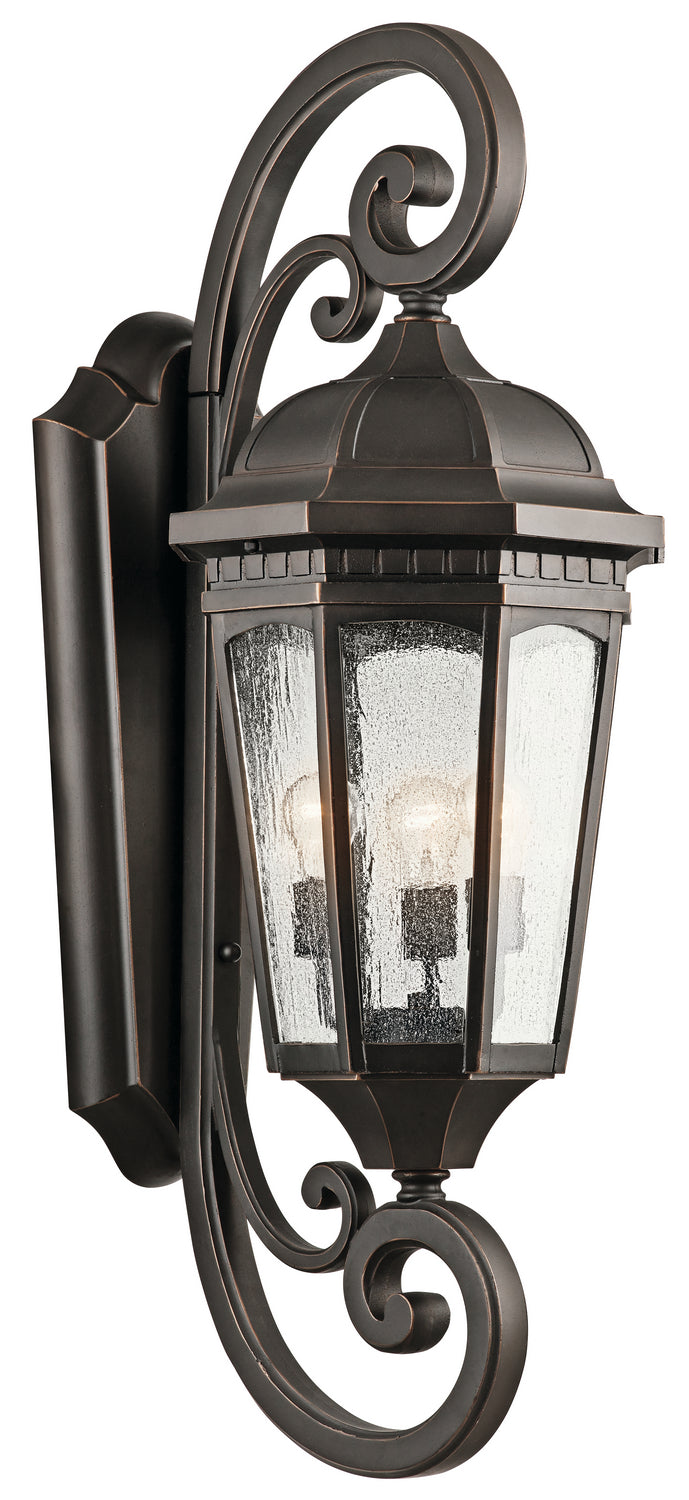 Courtyard Three Light Outdoor Wall Mount in Rubbed Bronze