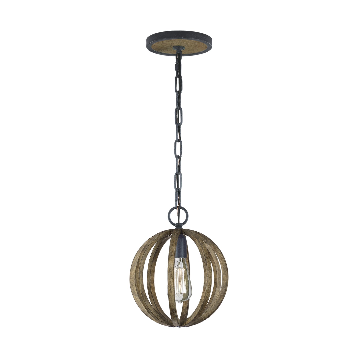 Allier One Light Mini Pendant in Weathered Oak Wood / Antique Forged Iron