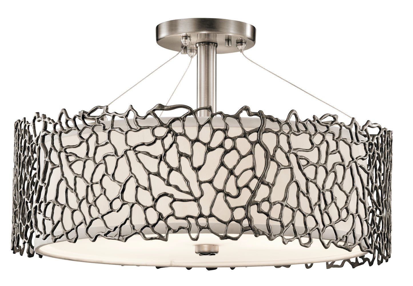 Silver Coral Three Light Pendant/Semi Flush in Classic Pewter