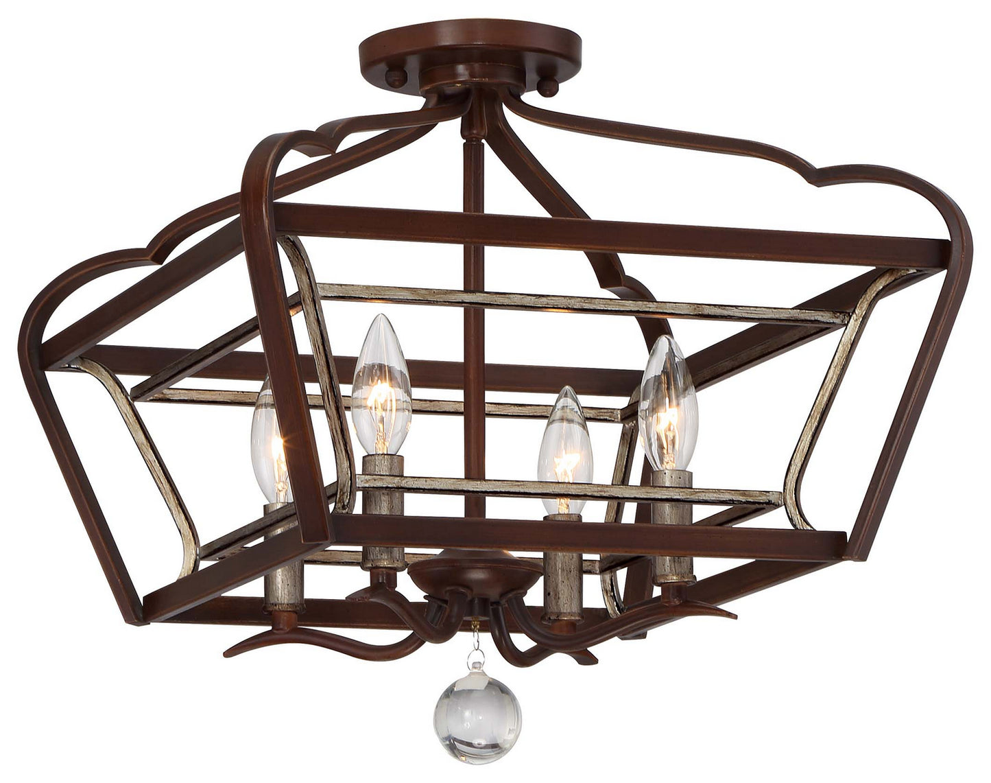 Astrapia Four Light Semi Flush Mount in Dark Rubbed Sienna w/Aged Silver