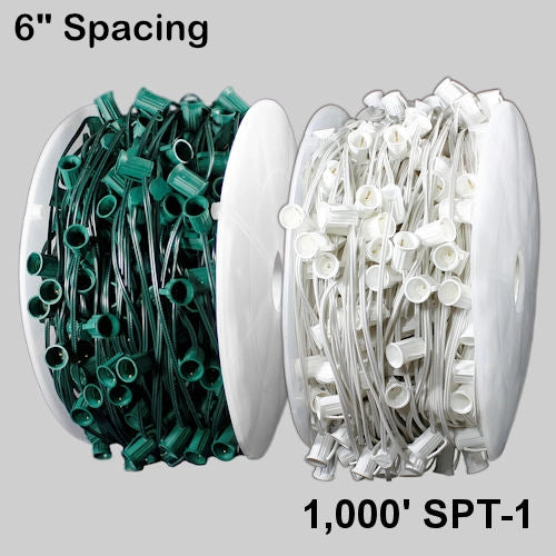 C7 (E12) Spool, 1000ft, 6" spacing, green, 18AWG, SPT-1, no