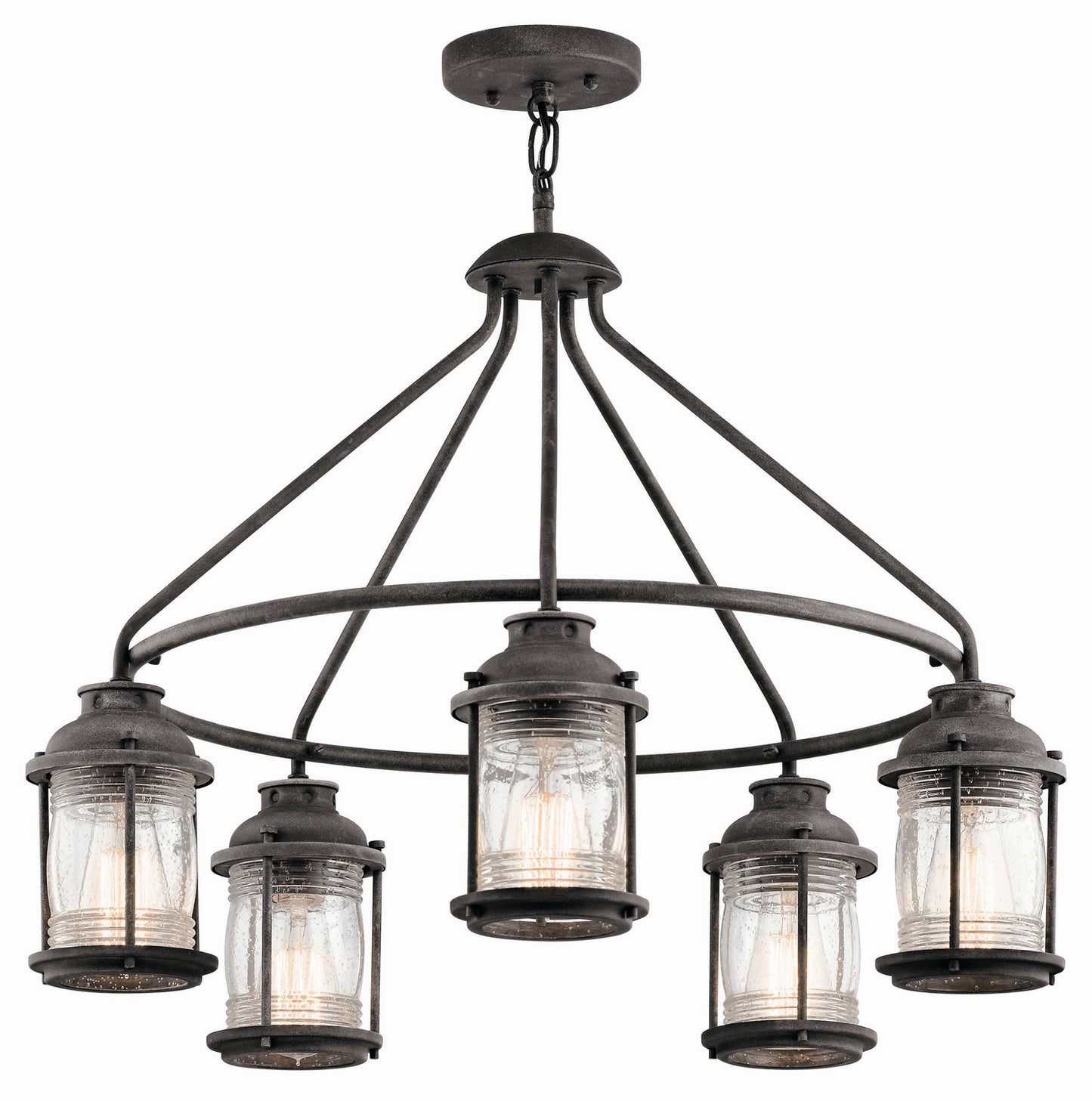 Ashland Bay Five Light Outdoor Chandelier in Weathered Zinc
