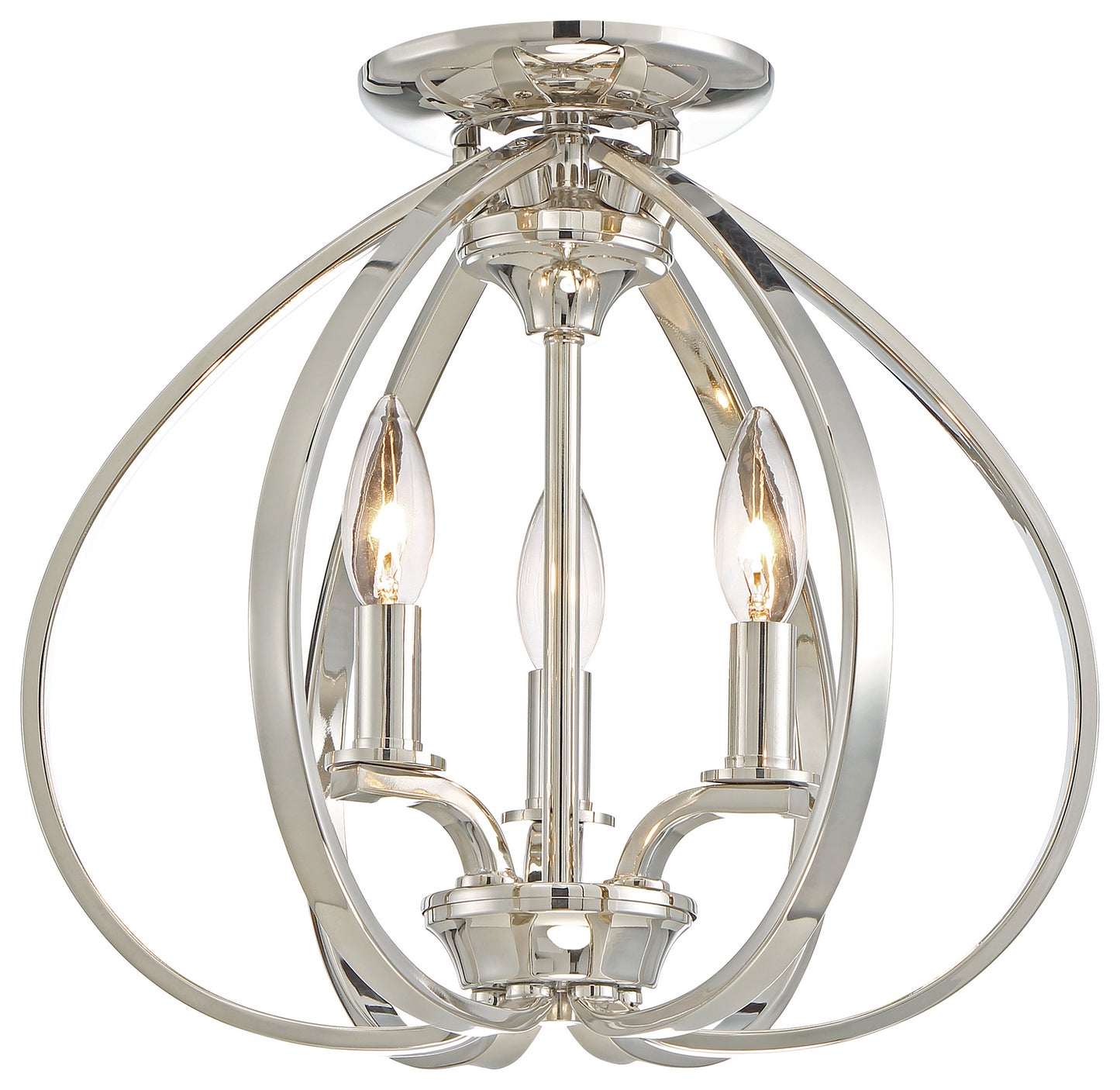 Tilbury Three Light Semi Flush Mount in Polished Nickel