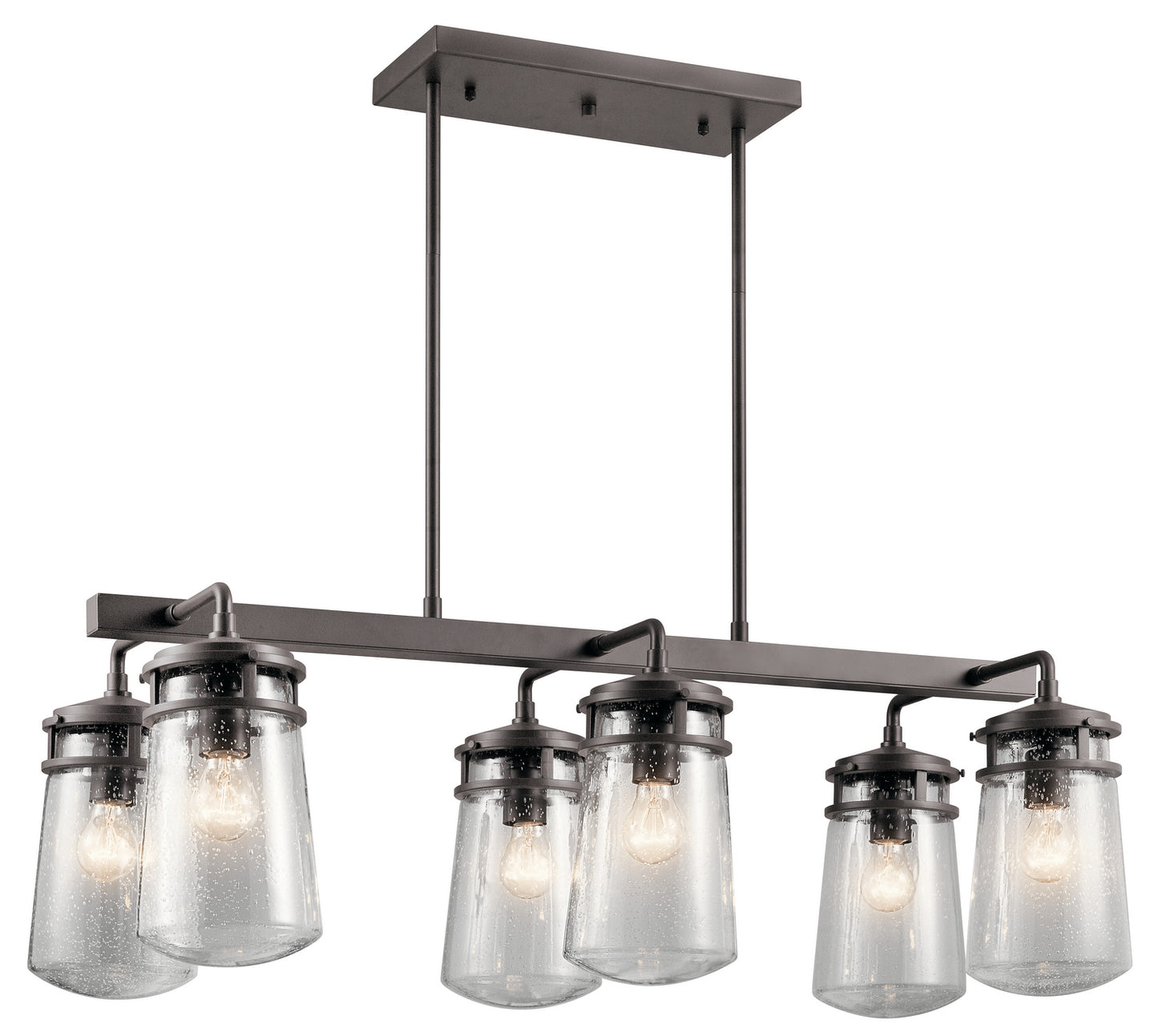 Lyndon Six Light Outdoor Linear Chandelier in Architectural Bronze