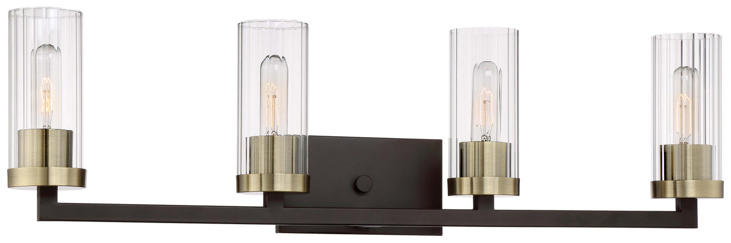 Ainsley Court Four Light Bath in Aged Kinston Bronze w/Brushed Brass Highlights