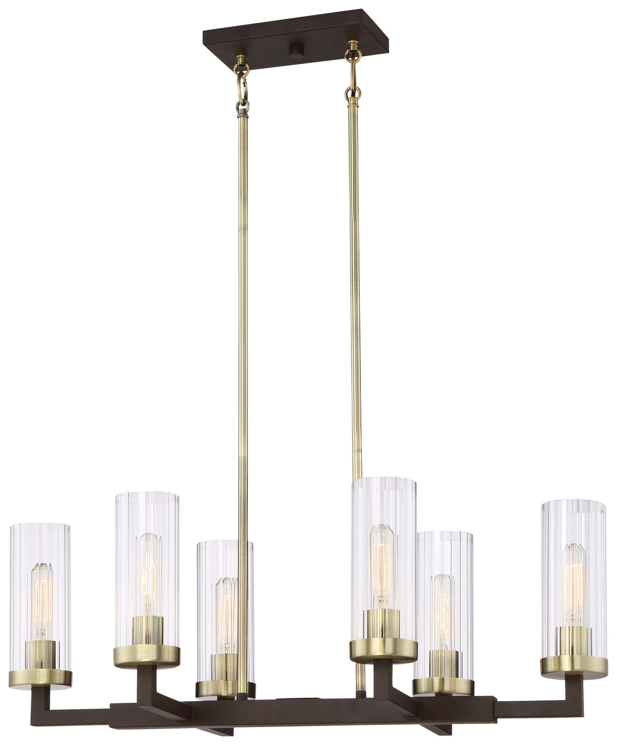 Ainsley Court Six Light Island Pendant in Aged Kinston Bronze w/Brushed Brass Highlights