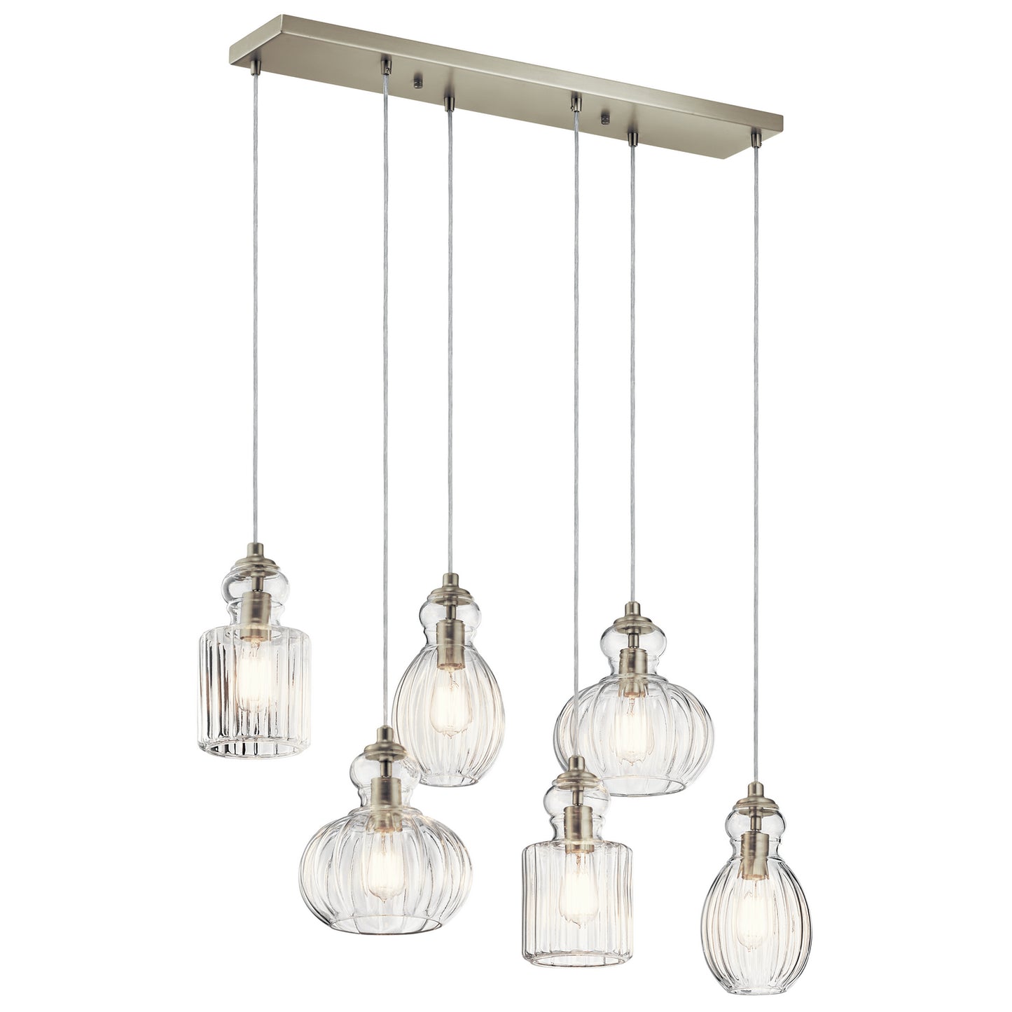 Riviera Six Light Linear Chandelier in Brushed Nickel