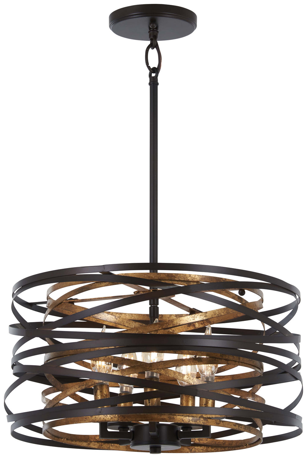 Vortic Flow Five Light Pendant (Convertible To Semiflush) in Dark Bronze w/Mosaic Gold Interior