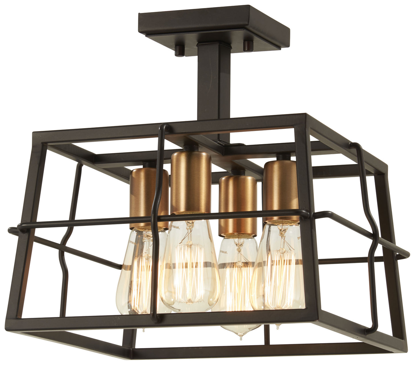 Keely Calle Four Light Semi Flush Mount in Painted Bronze w/Natural Brushed Brass