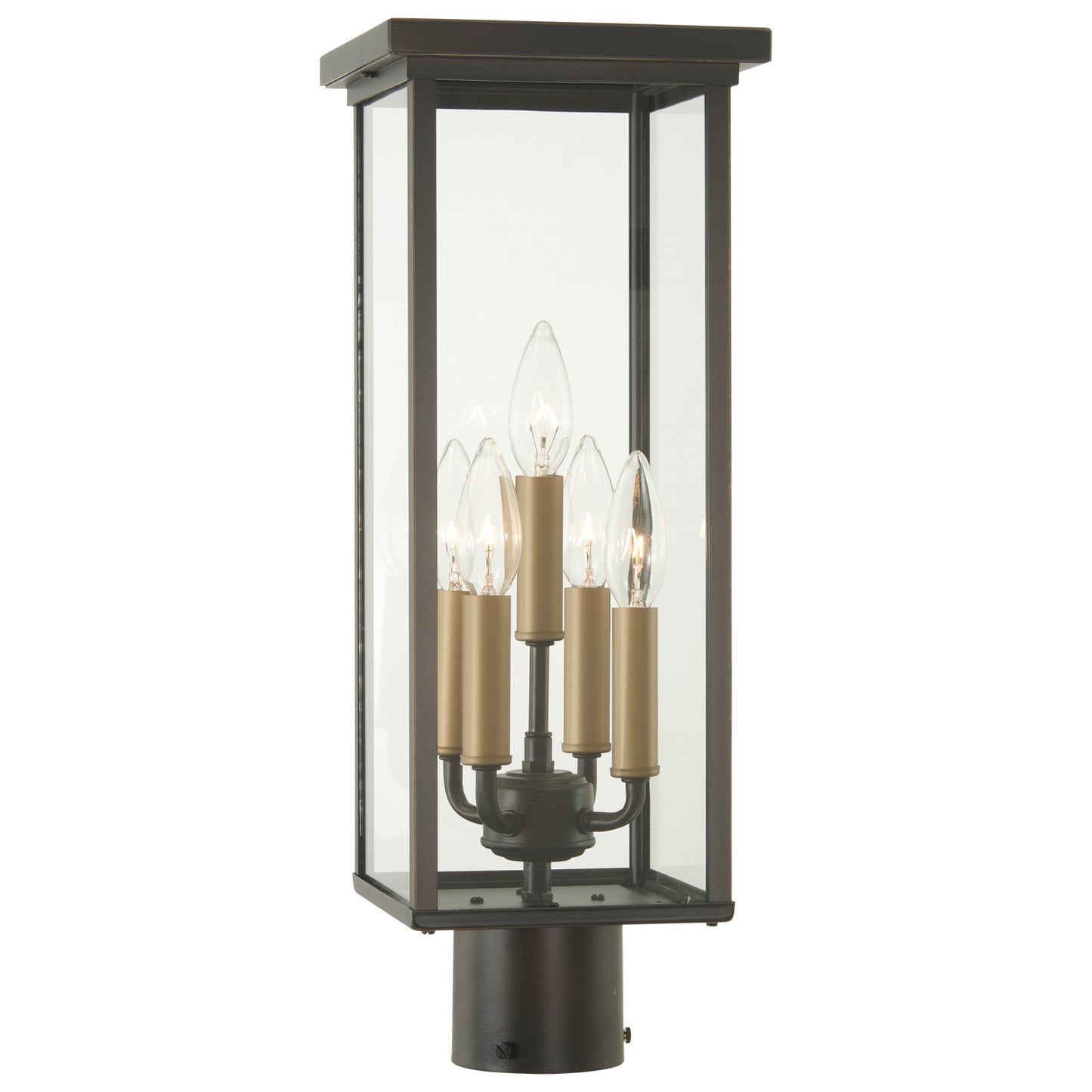 Casway Five Light Post Mount in Oil Rubbed Bronze w/Gold Highlights