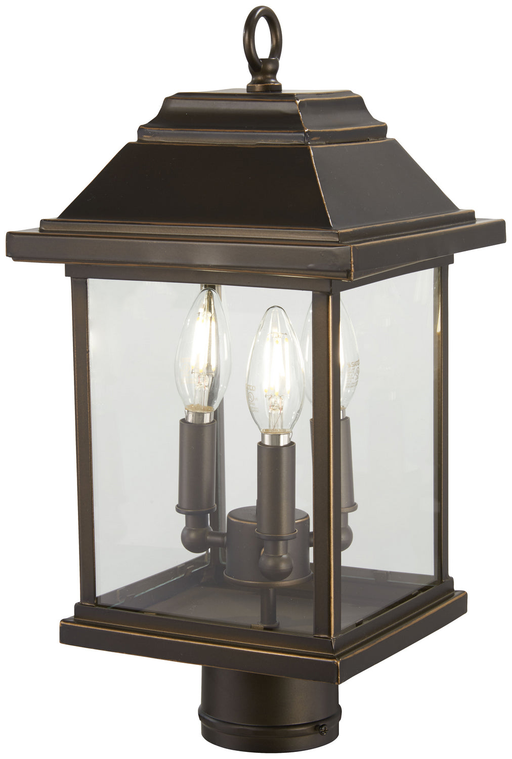 Mariner's Pointe Three Light Outdoor Post Mount in Oil Rubbed Bronze w/Gold Highlights