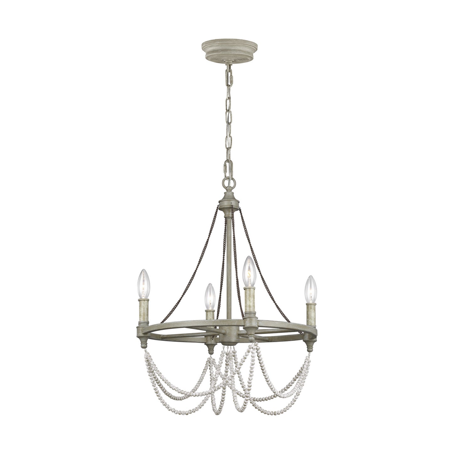 Beverly Four Light Chandelier in French Washed Oak / Distressed White Wood
