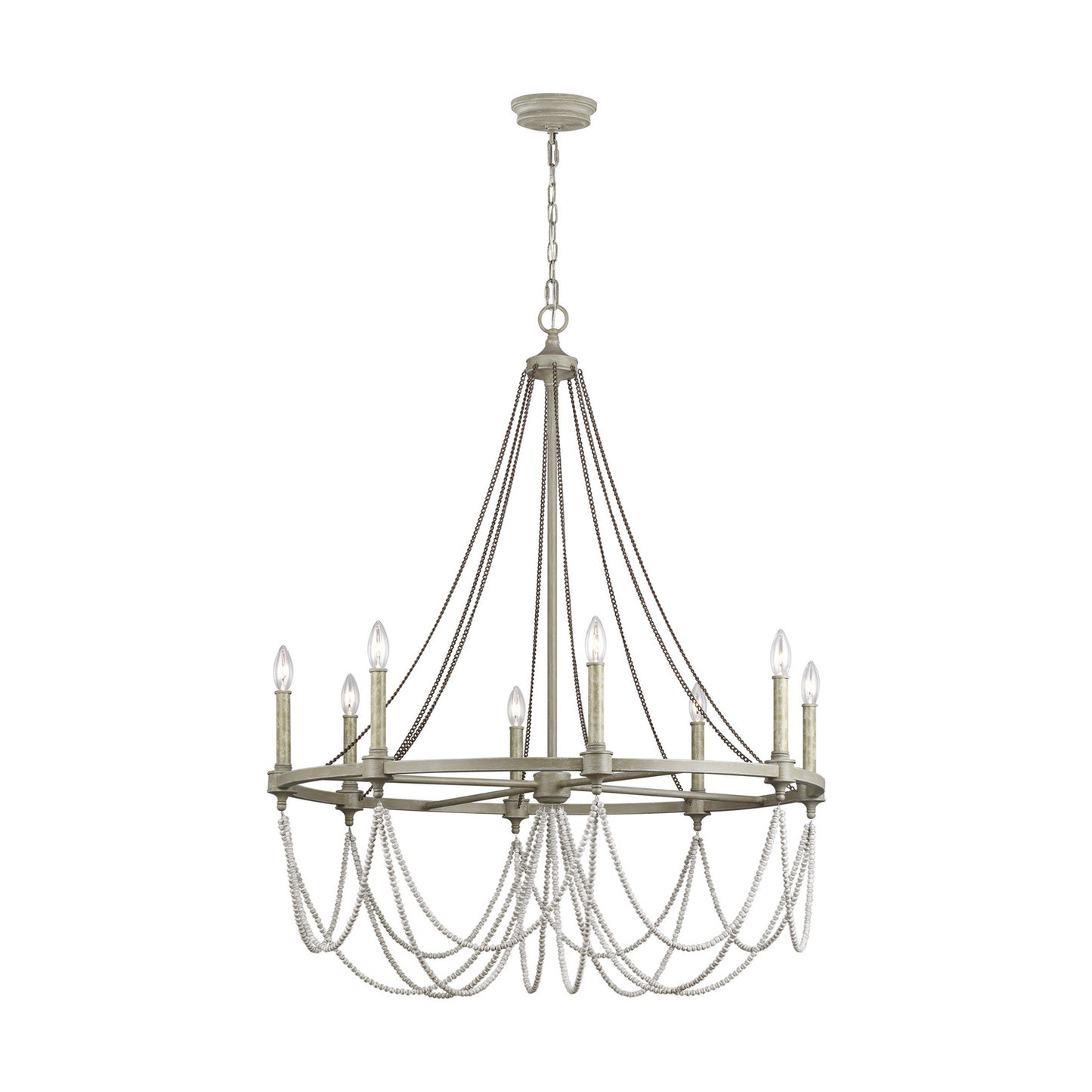 Beverly Eight Light Chandelier in French Washed Oak / Distressed White Wood