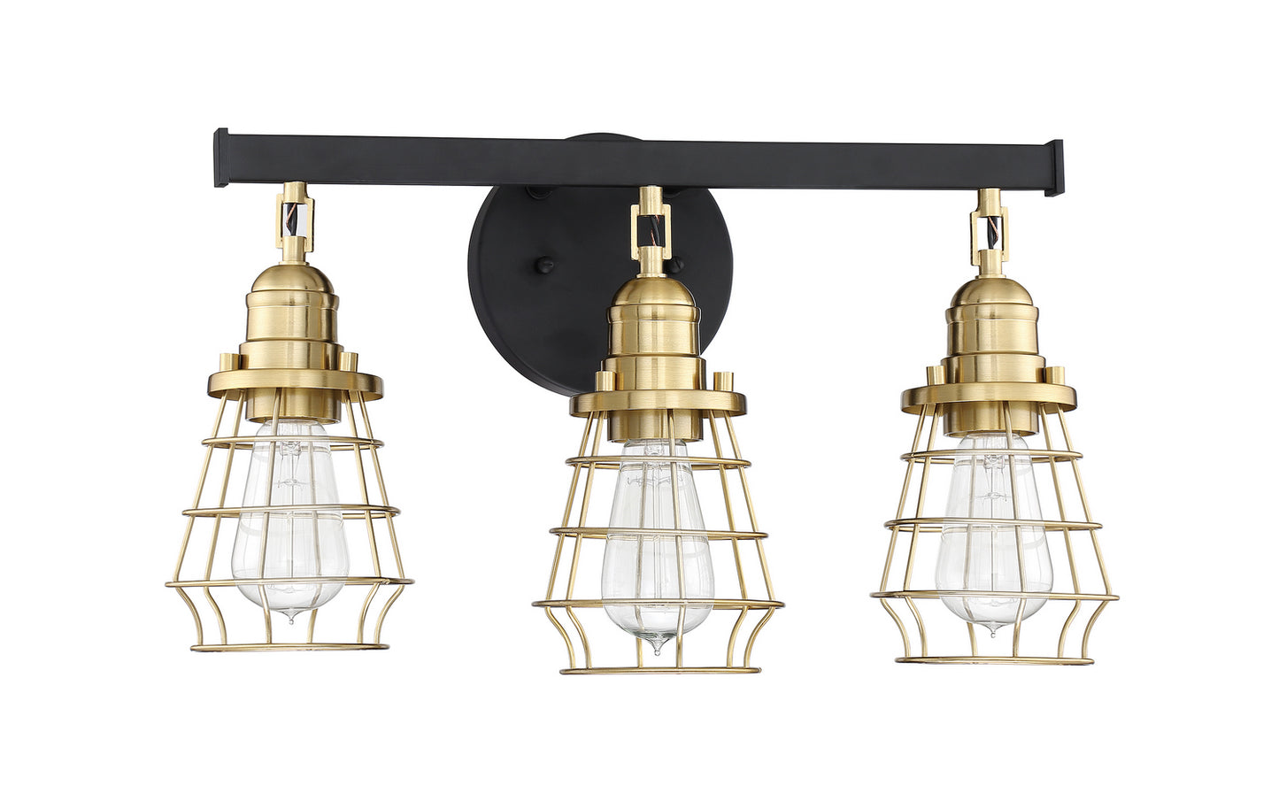 Thatcher Three Light Vanity in Flat Black/Satin Brass