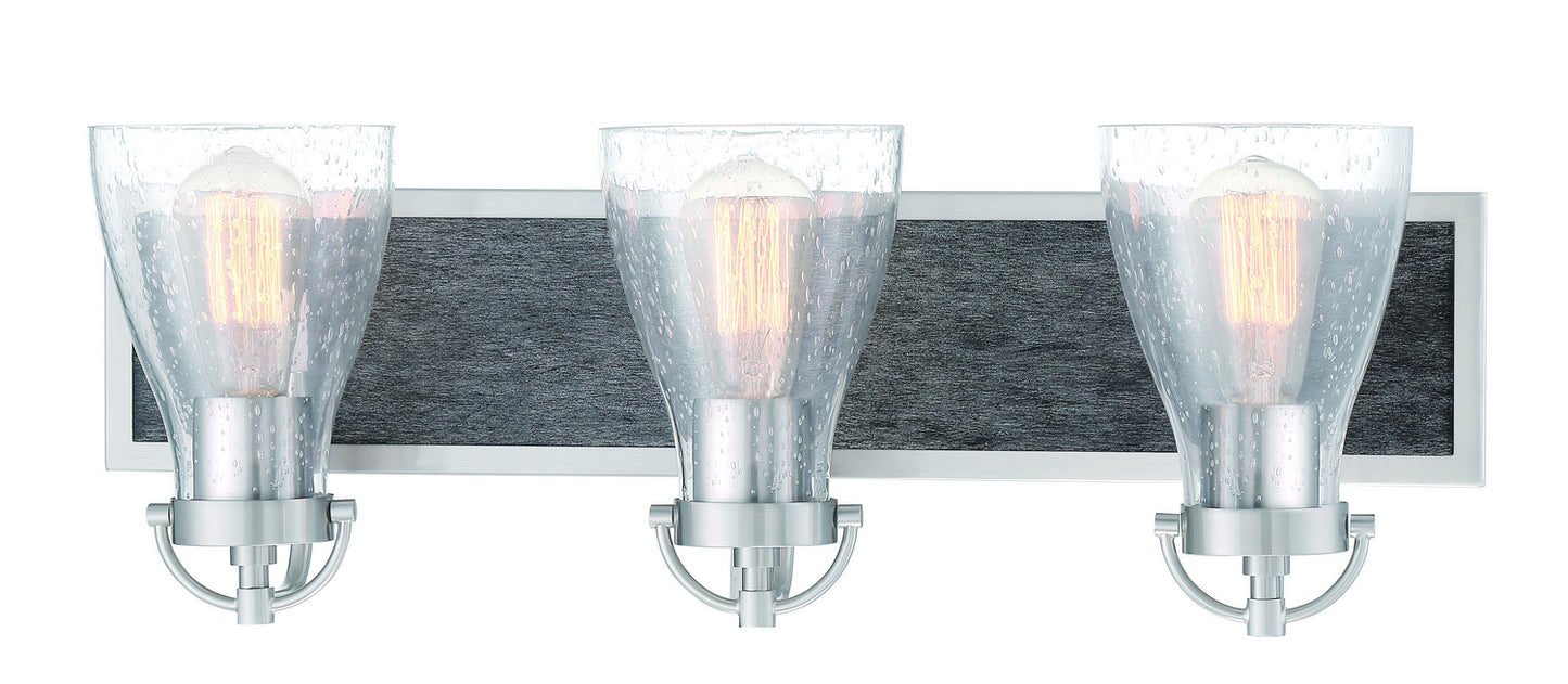 Garrison Three Light Bath in Brush Nickel w/Shale Wood