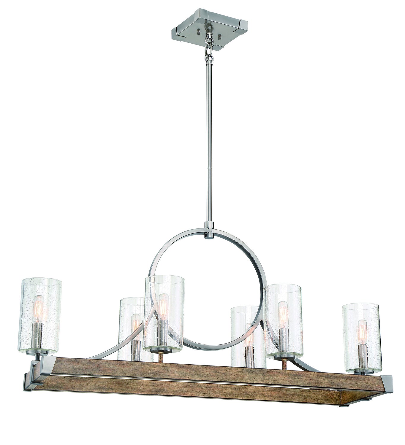 Country Estates Six Light Island Pendant in Sun Faded Wood w/Brush Nickel