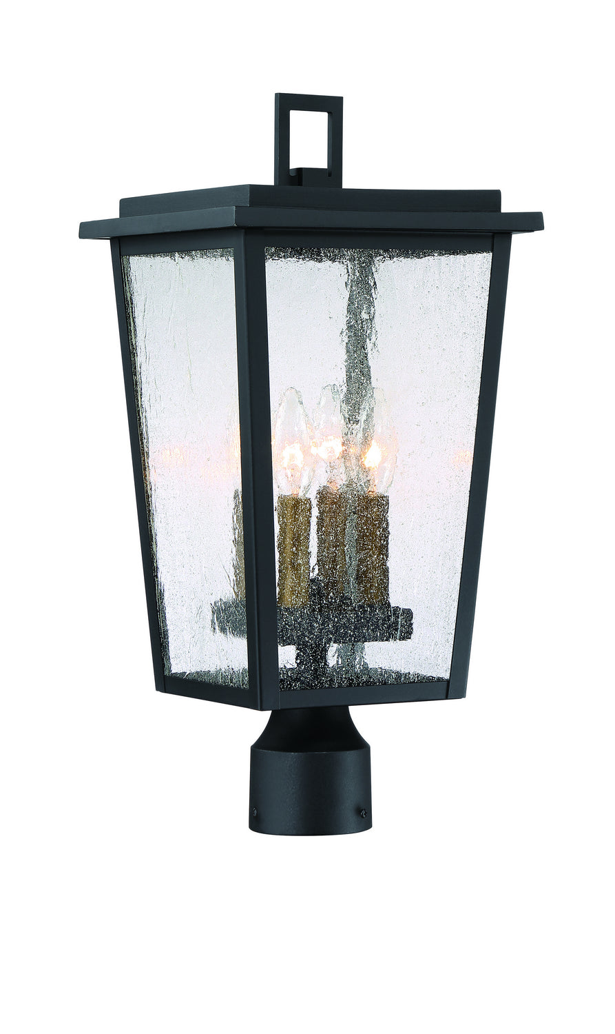 Cantebury Four Light Outdoor Post Mount in Sand Black, Burnt Gold & Sand Black Candle Sleeves