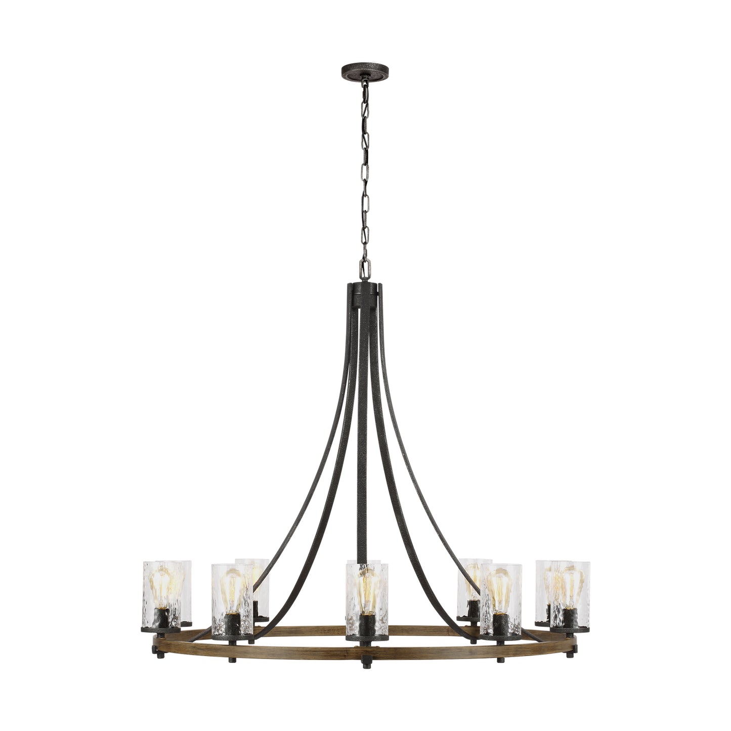 Angelo Ten Light Chandelier in Distressed Weathered Oak / Slate Grey Metal