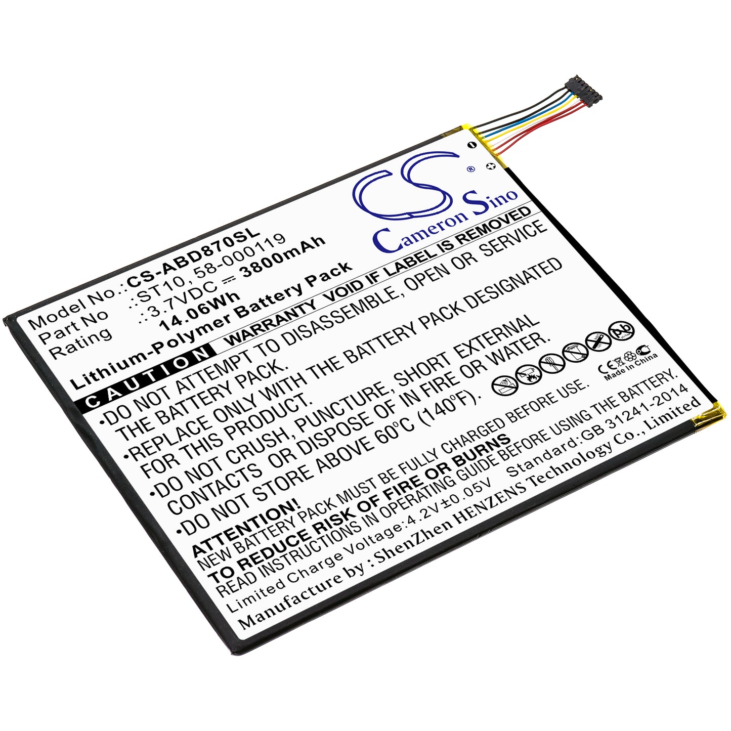 3.7V 3800mAh/14.06Wh Li-Polymer Tablet Battery for Amazon
