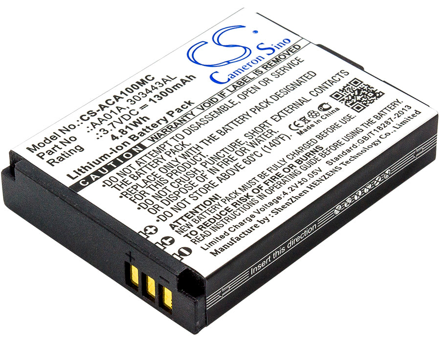 3.7V 1300mAh/4.81Wh Li-ion Camera Battery for ACTIVEON