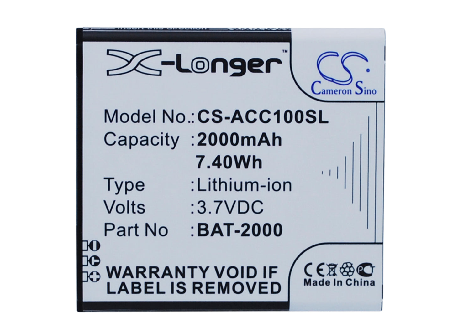 3.7V 2000mAh/7.40Wh Li-ion Mobile/SmartPhone Battery for Acer