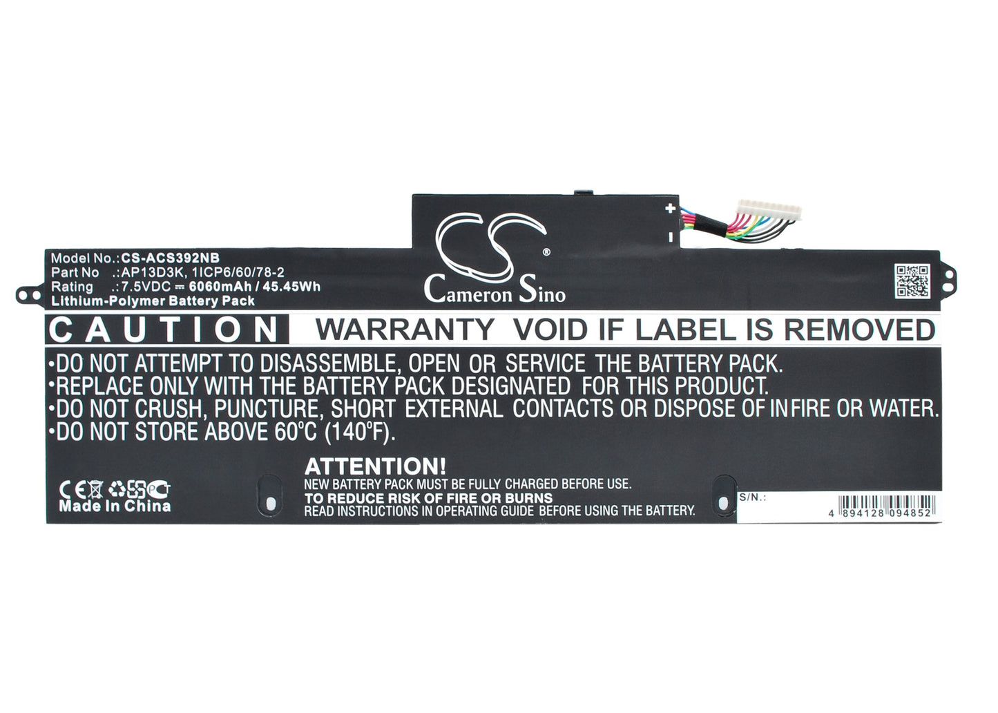 7.5V 6060mAh/45.45Wh Li-Polymer Notebook/Laptop Battery for Acer