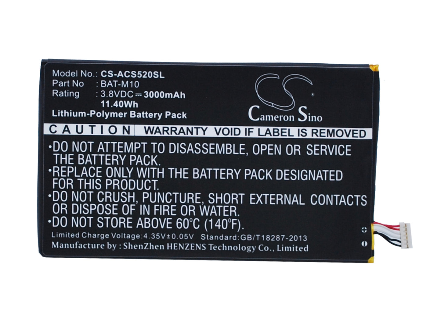 3.8VV 3000mAh/11.40Wh Li-Polymer Mobile/SmartPhone Battery for Acer