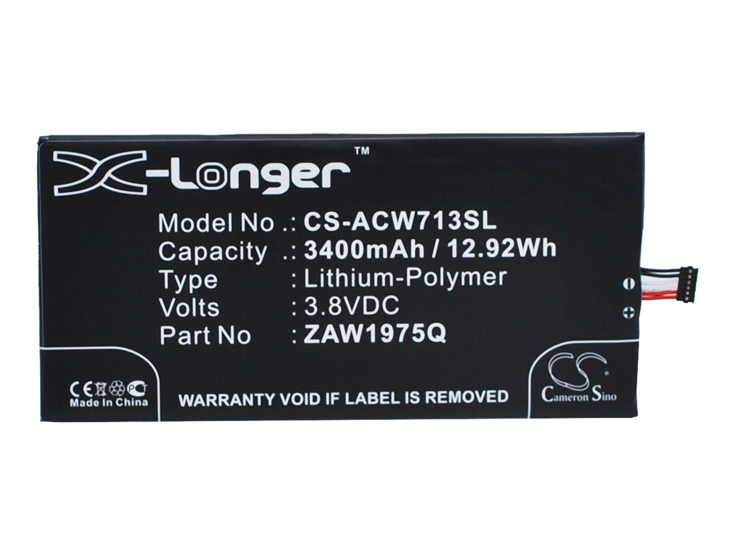3.8V 3400mAh/12.92Wh Li-Polymer Tablet Battery for Acer