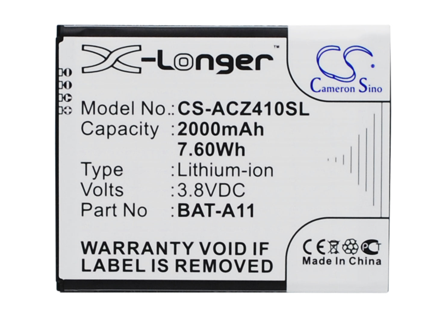 3.8V 2000mAh/7.60Wh Li-ion Mobile/SmartPhone Battery for Acer