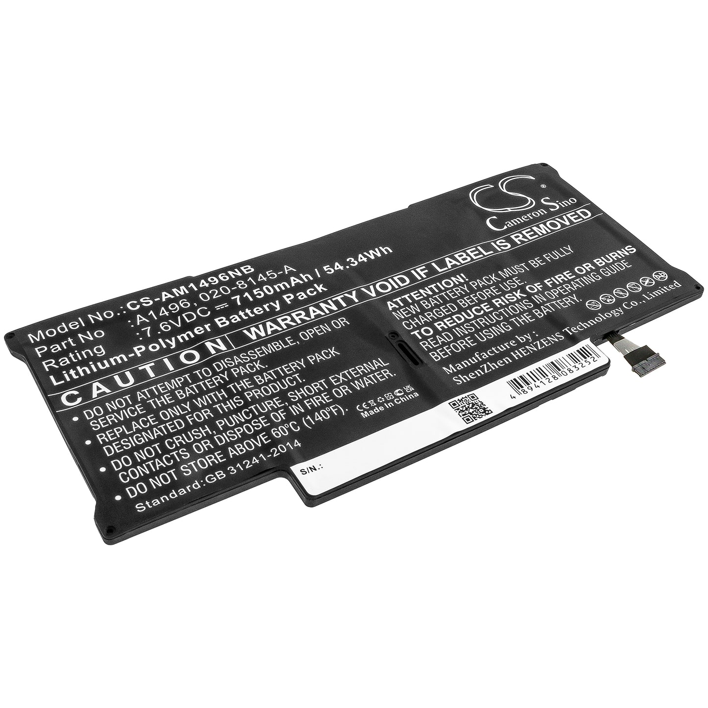 7.6V 7150mAh/54.34Wh Li-Polymer Notebook/Laptop Battery for Apple