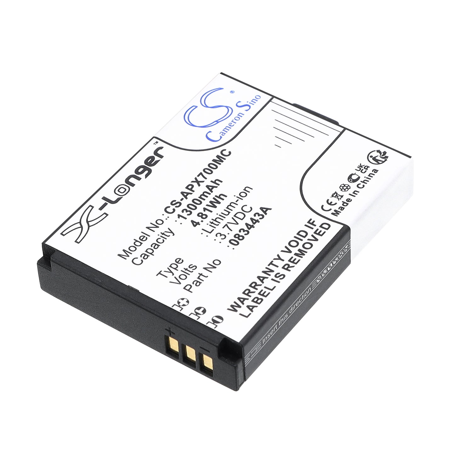 3.7V 1300mAh/4.81Wh Li-ion Camera Battery for Actionpro