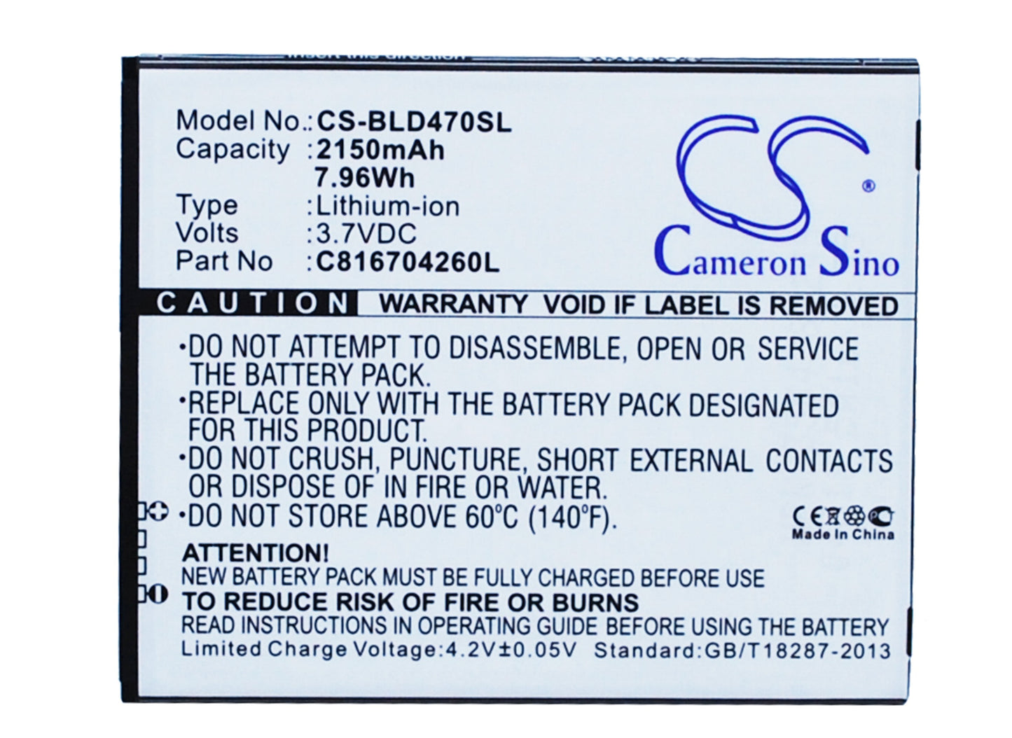3.7V 2150mAh/7.96Wh Li-ion Mobile/SmartPhone Battery for BLU