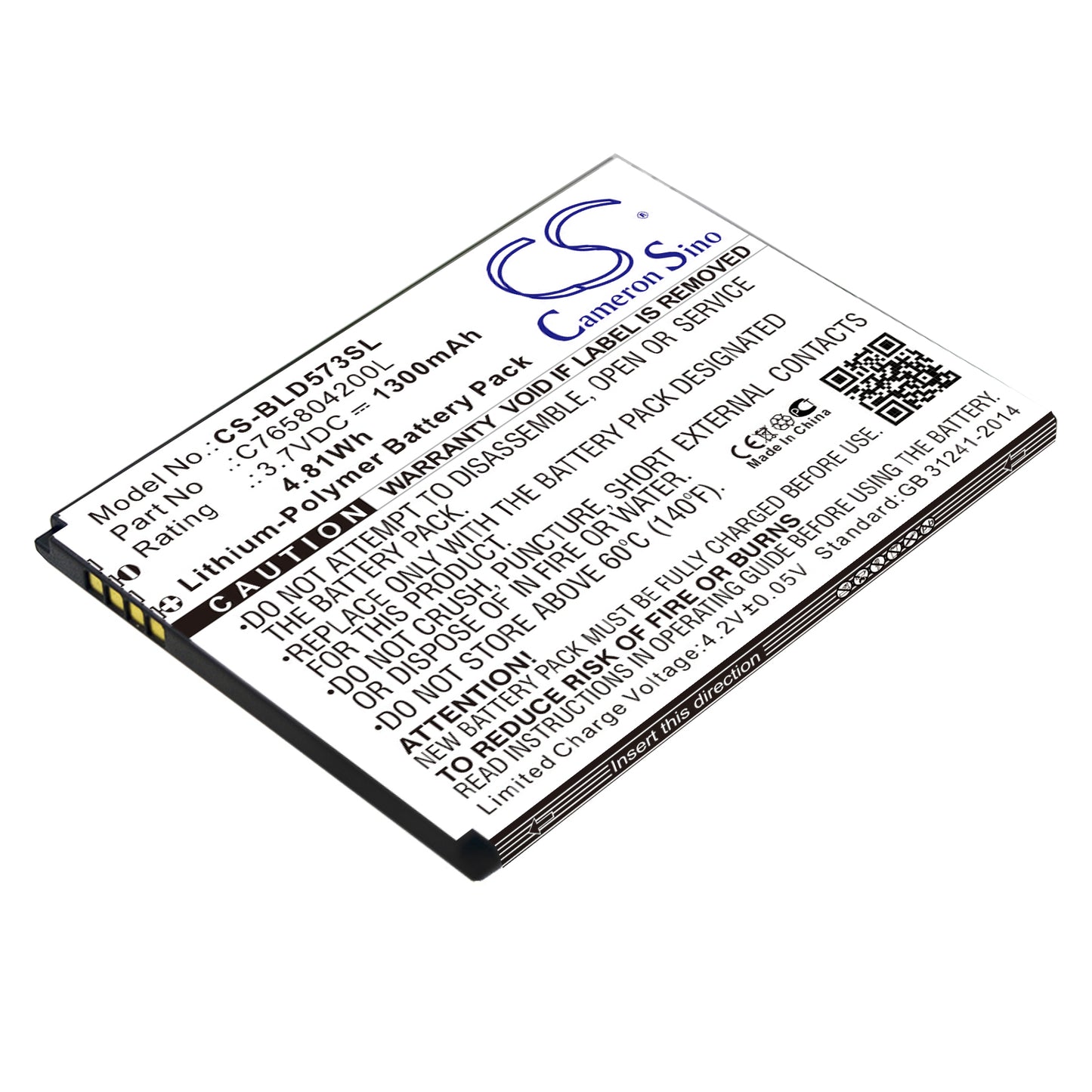3.7V 1300mAh/4.81Wh Li-Polymer Mobile/SmartPhone Battery for BLU