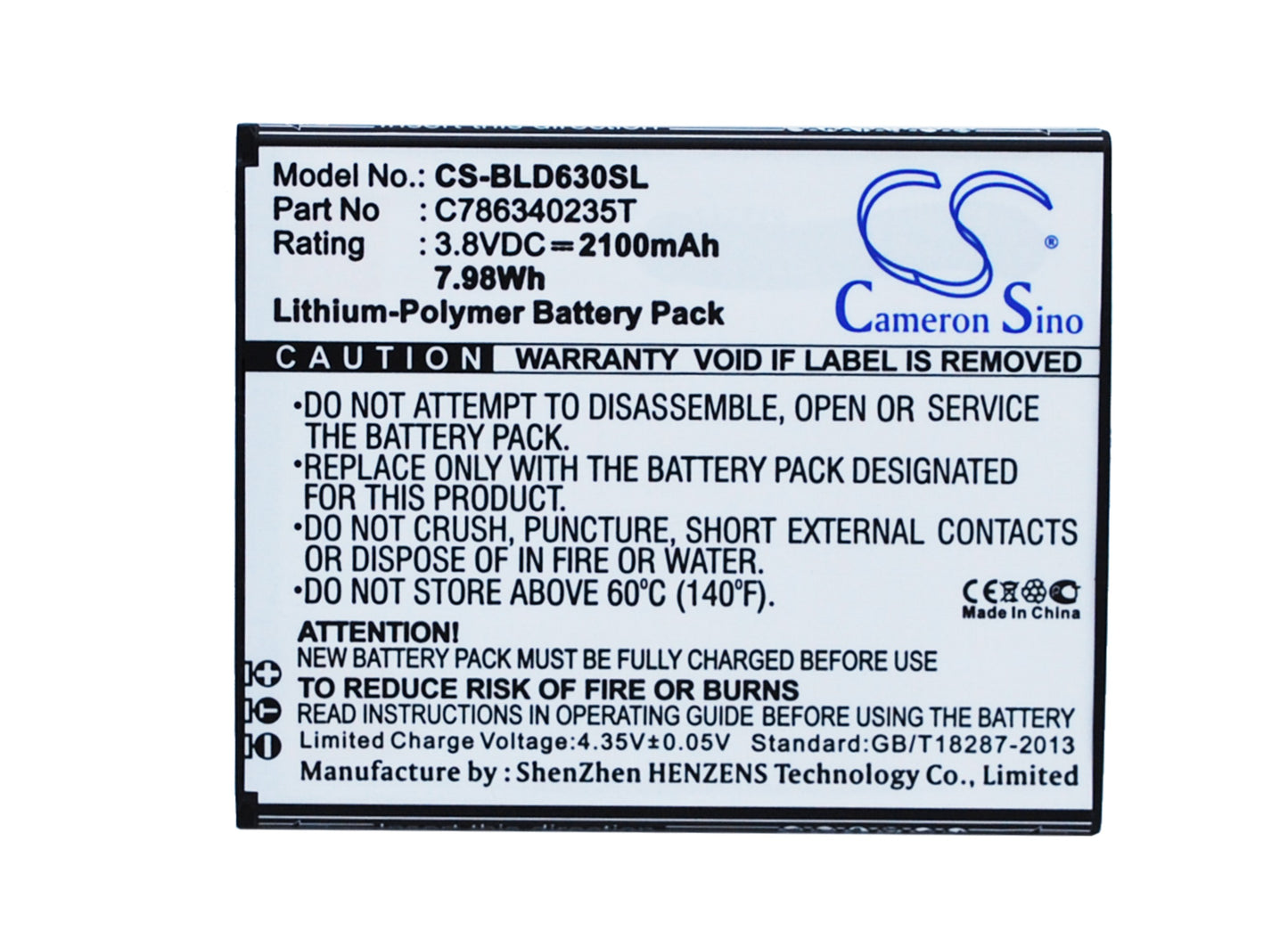 3.8V 2100mAh/7.98Wh Li-Polymer Mobile/SmartPhone Battery for BLU