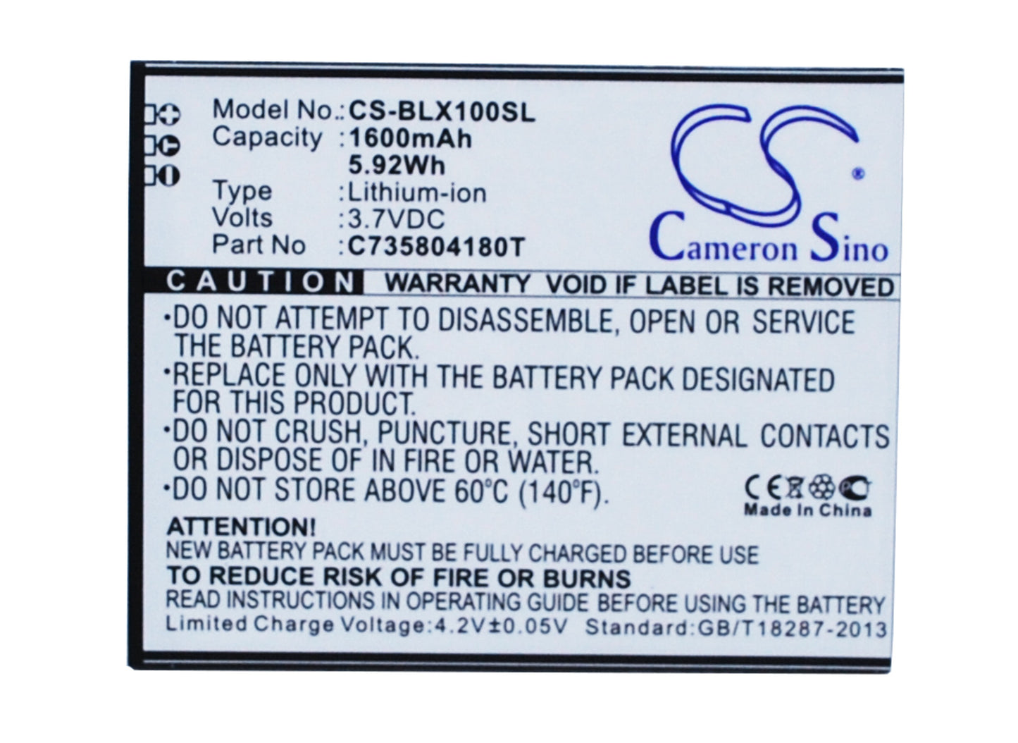 3.7V 1600mAh/5.92Wh Li-ion Mobile/SmartPhone Battery for BLU