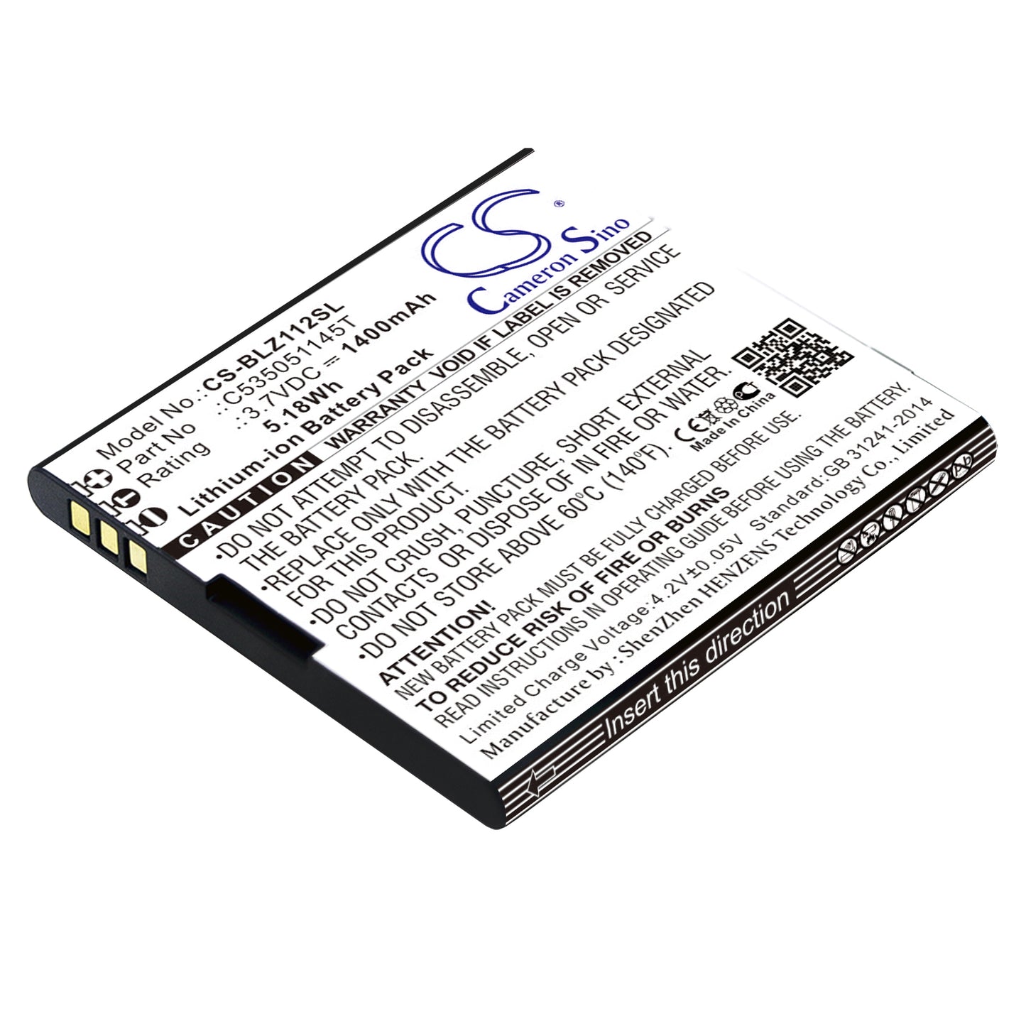 3.7V 1400mAh/5.18Wh Li-ion Mobile/SmartPhone Battery for BLU