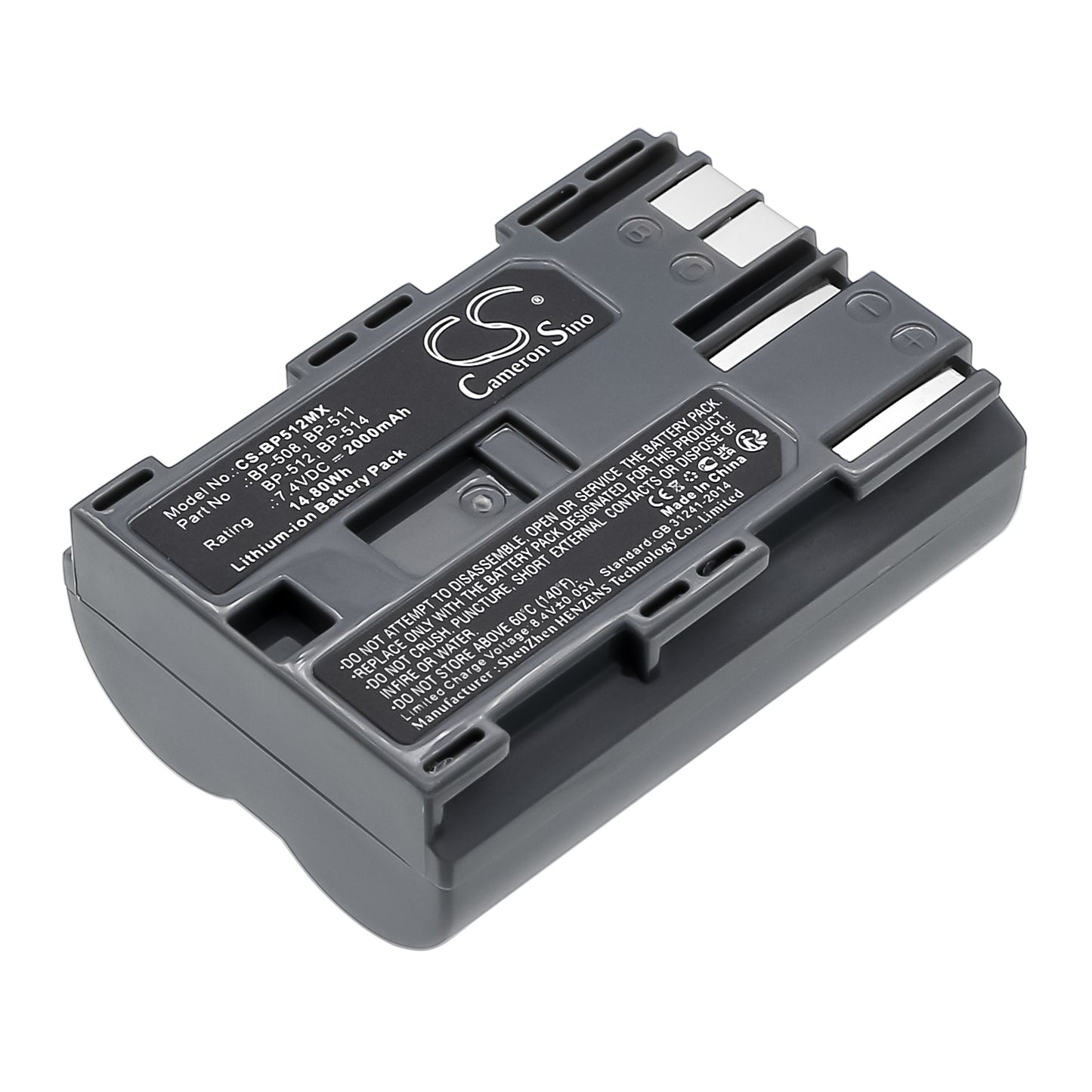 7.4V 2000mAh/14.80Wh Li-ion Camera Battery for Canon