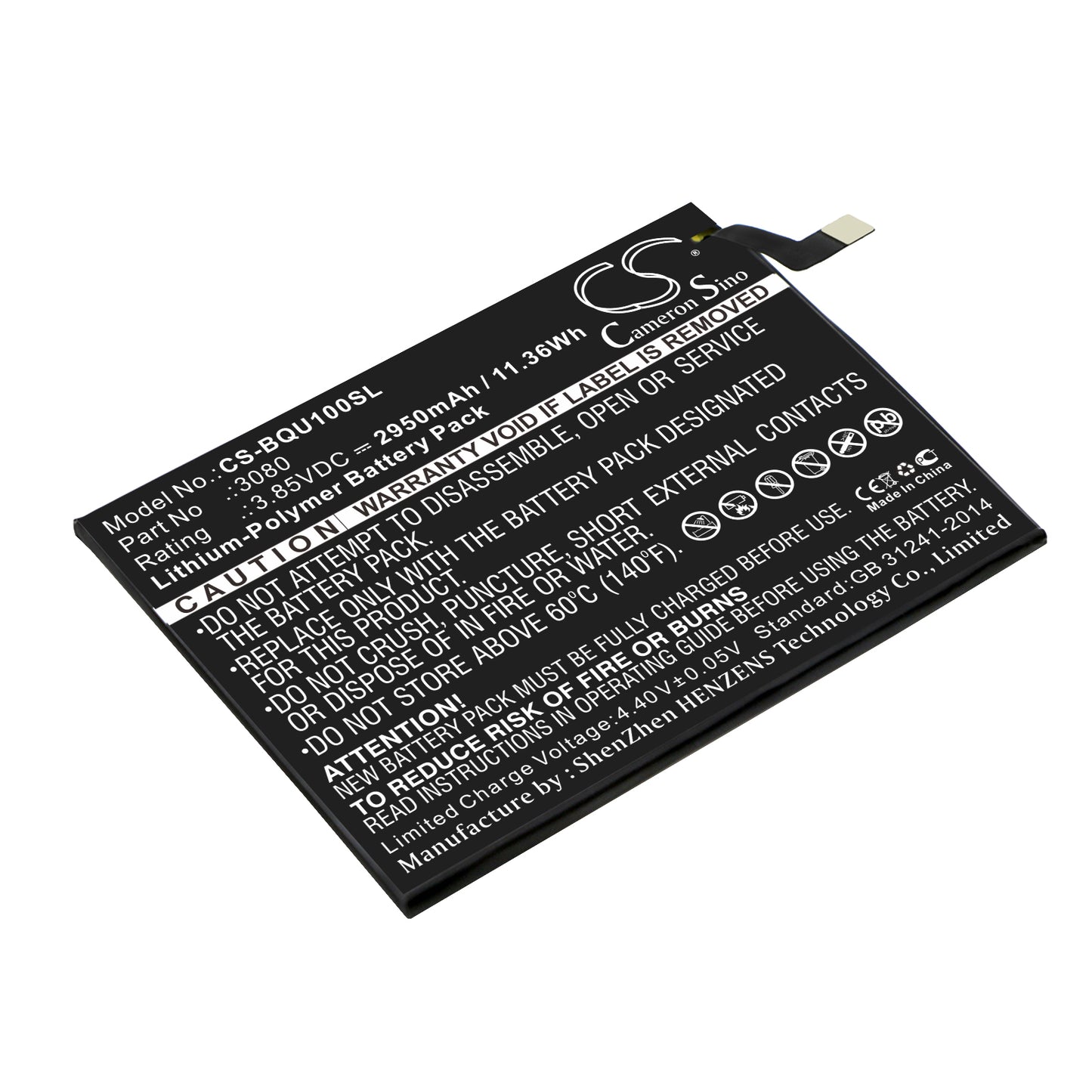 3.85V 2950mAh/11.36Wh Li-Polymer Mobile/SmartPhone Battery for BQ