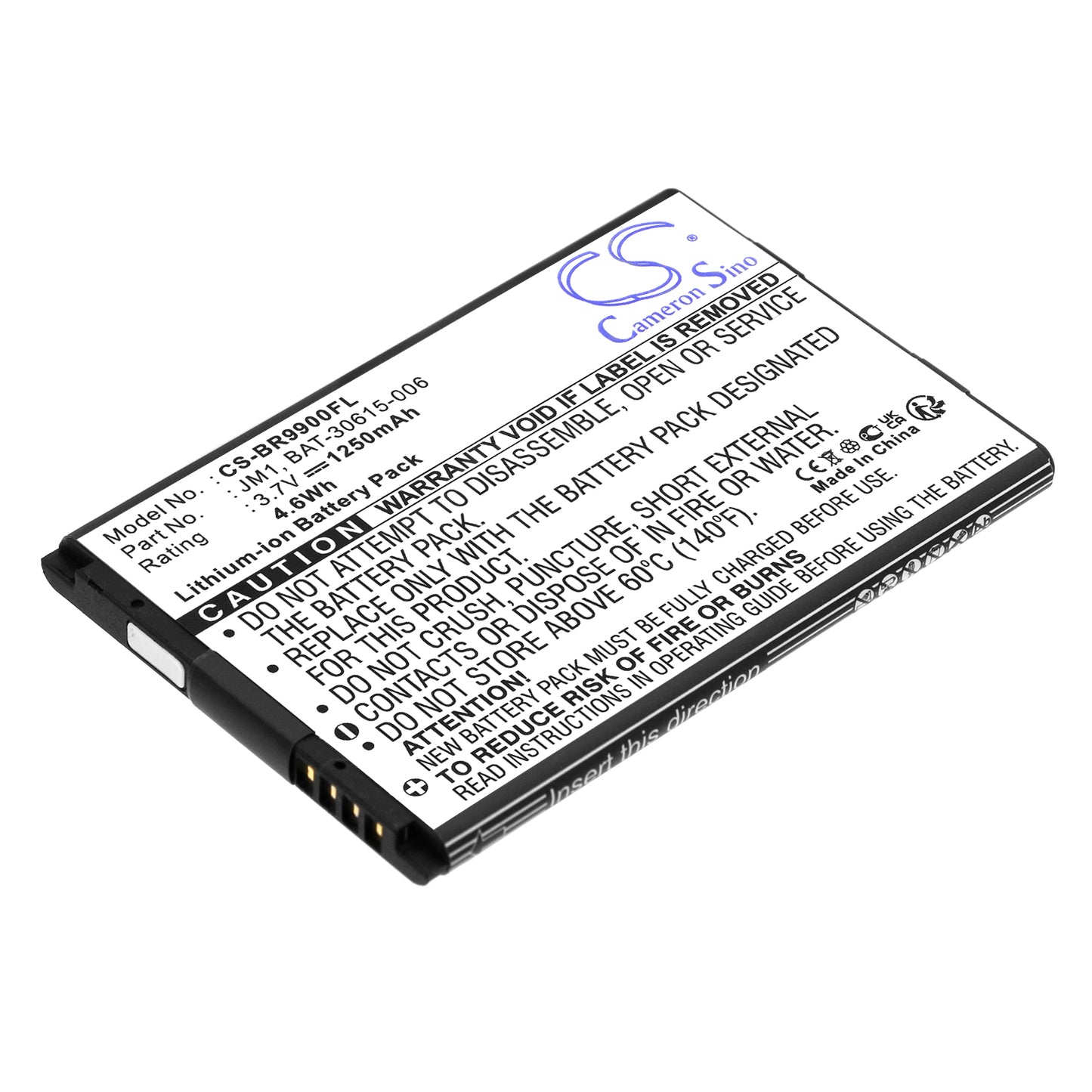 3.7V 1250mAh/4.6Wh Li-ion Mobile/SmartPhone Battery for Blackberry