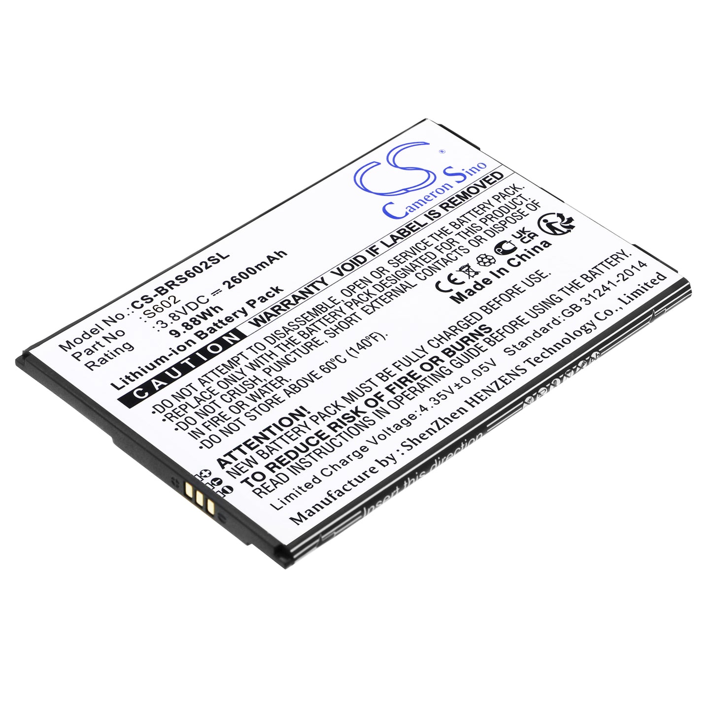 CS-BRS602SL Replacement Battery – Compatible with Amico Smartphone XL, S602