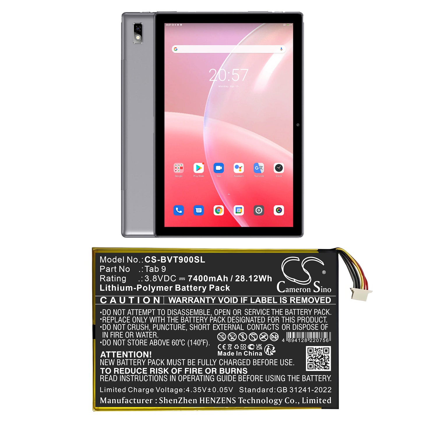 CS-BVT900SL Replacement Battery – Compatible with Tab 9, Tab 9 10.1Inch