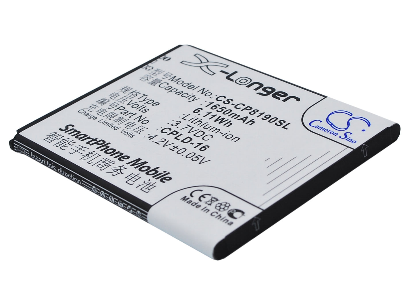 3.7V 1650mAh/6.11Wh Li-ion Mobile/SmartPhone Battery for Coolpad