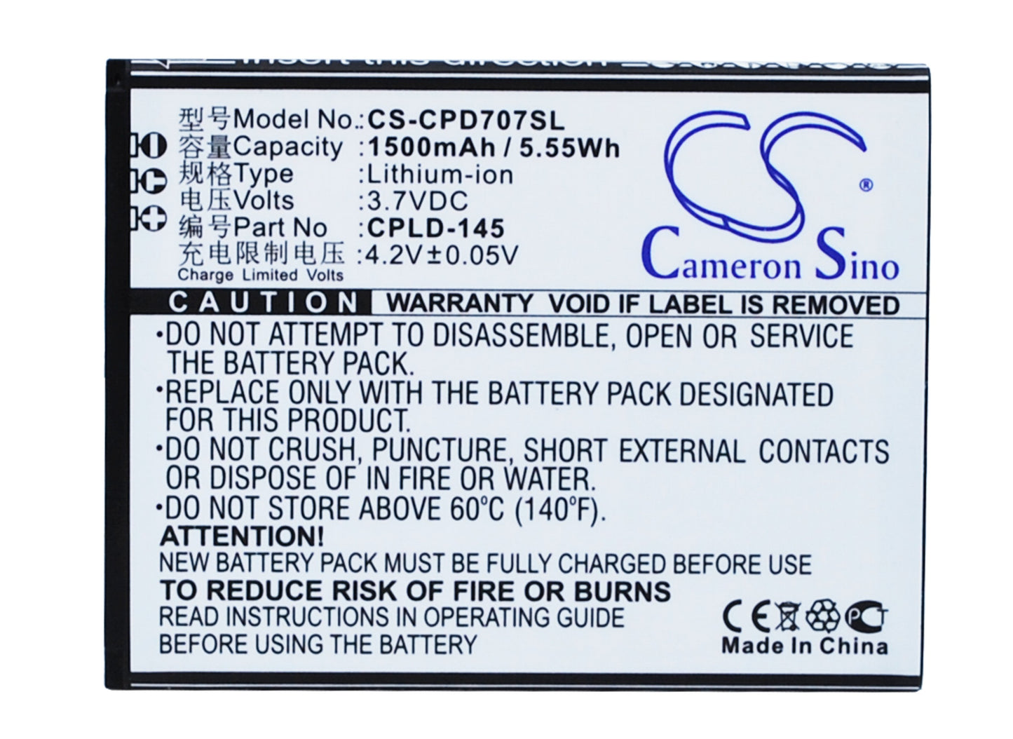 3.7V 1500mAh/5.55Wh Li-ion Mobile/SmartPhone Battery for Coolpad