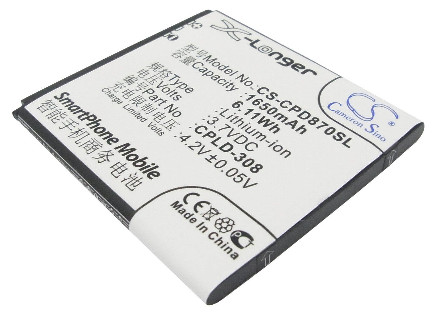 3.7V 1650mAh/6.11Wh Li-ion Mobile/SmartPhone Battery for Coolpad