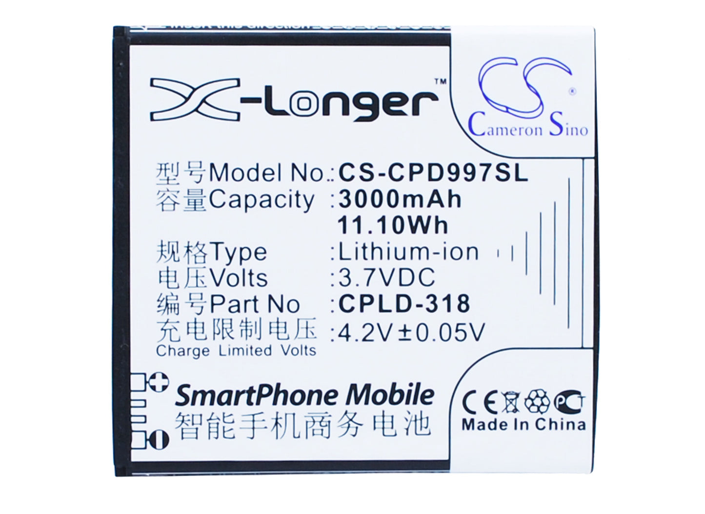 3.7V 3000mAh/11.10Wh Li-ion Mobile/SmartPhone Battery for Coolpad