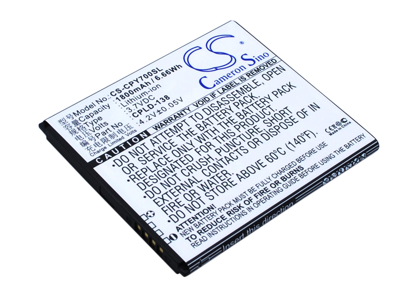 3.7V 1800mAh/6.66Wh Li-ion Mobile/SmartPhone Battery for Coolpad