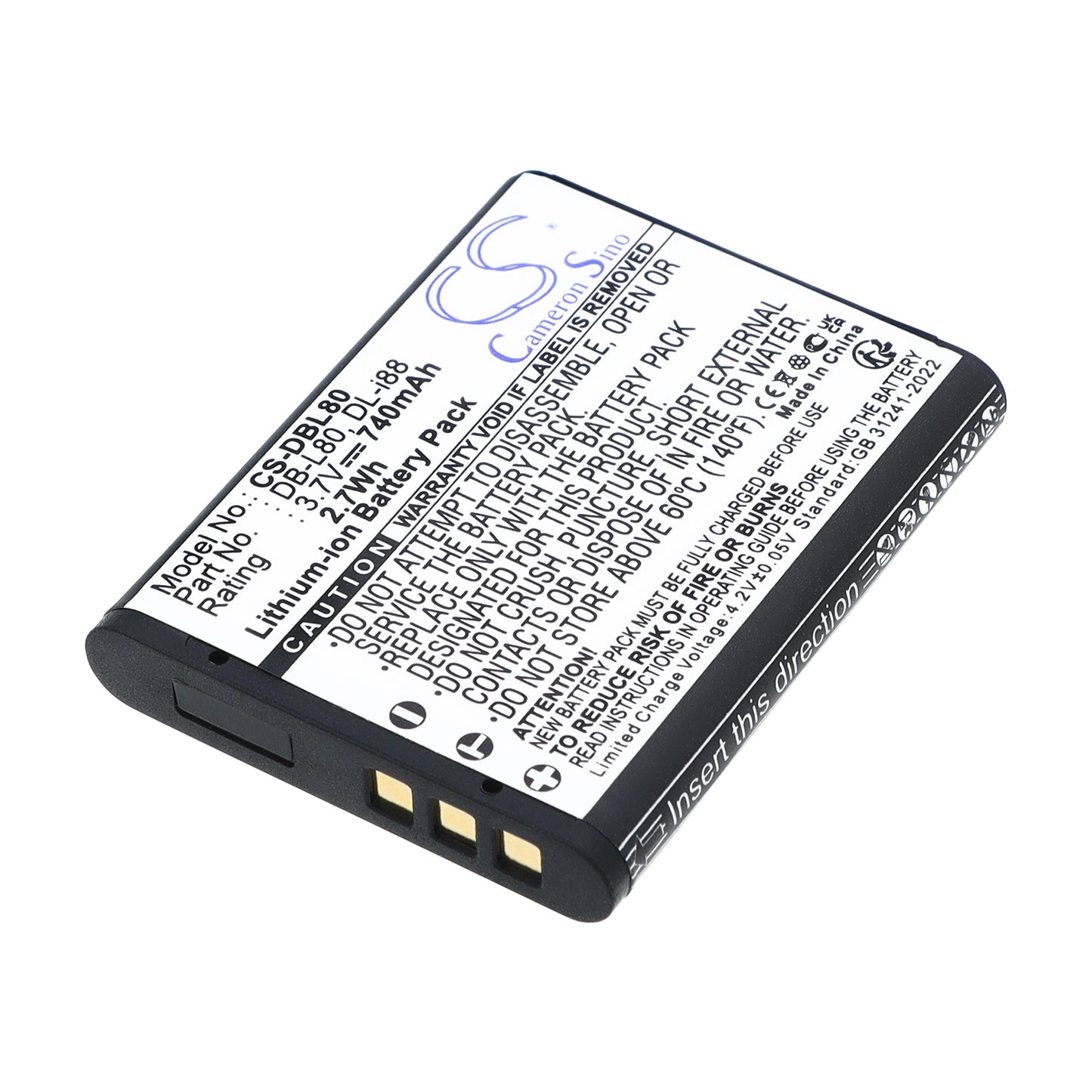 3.7V 740mAh/2.7Wh Li-ion Camera Battery for PENTAX