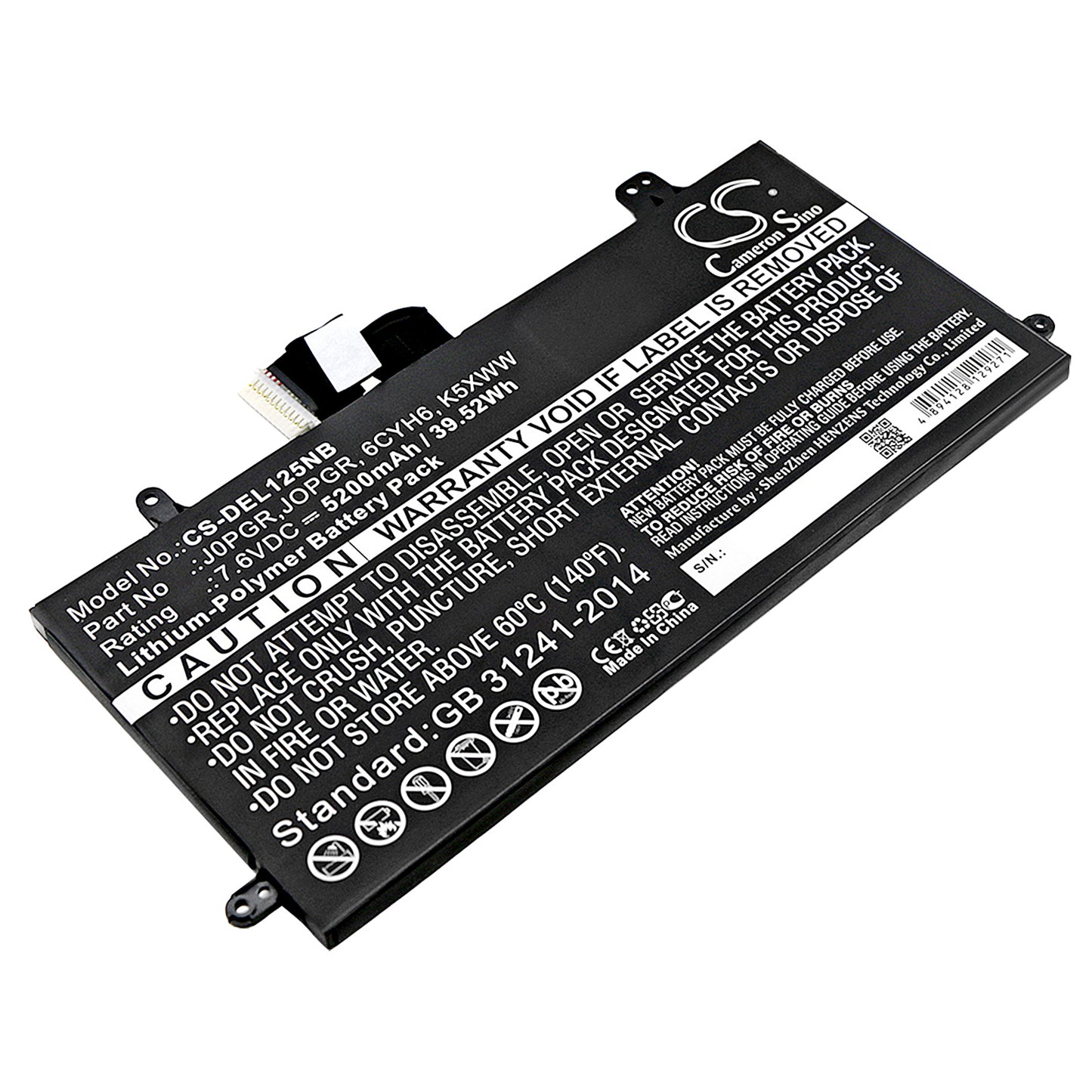 7.6V 5200mAh/39.52Wh Li-Polymer Notebook/Laptop Battery for DELL