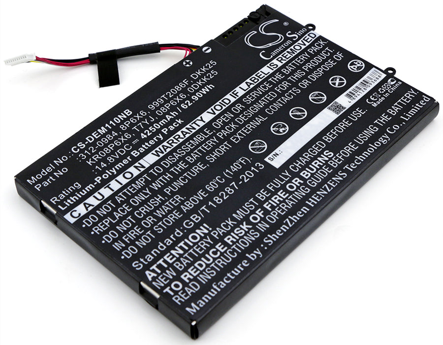 14.8V 4250mAh/62.90Wh Li-Polymer Notebook/Laptop Battery for DELL