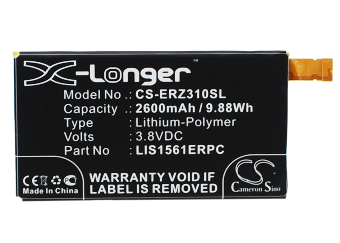 3.8V 2600mAh/9.88Wh Li-Polymer Mobile/SmartPhone Battery for Sony Ericsson